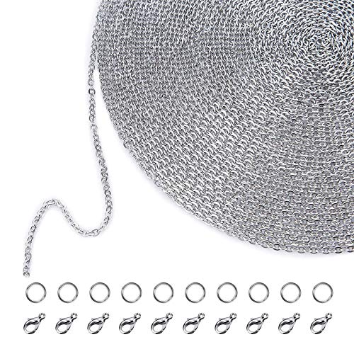 Anjing Edelstahl DIY Gliederkette Halsketten mit 20 Karabinerverschlüssen und 30 Binderingen zur Schmuckherstellung von Anjing