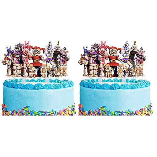 2 Stück Five Nights Cake Topper, Dekorationen für FNAF Happy Birthday Pizza Cake Topper, FNAF Thema Cake Toppers Dekorationen für Kinder, FNAF Party Supplies von Anjinguang
