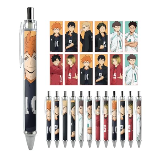 Anjinguang Haikyuu Anime Gelschreiber, für Erwachsene, Kinder, Schwarz, 12 Stück, Anime-Schreibwaren-Set, Kugelschreiber 0,5 mm, Studenten, Bürobedarf von Anjinguang