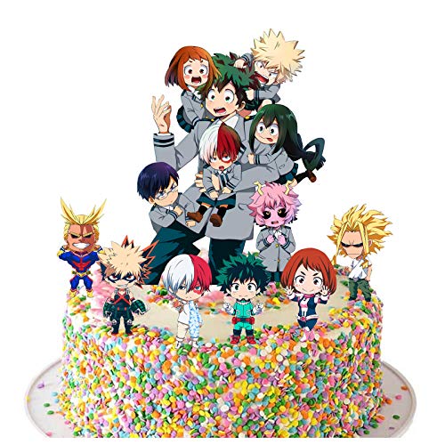 My Hero Academia Geburtstagsparty-Zubehör, inklusive 1 großer Kuchenaufsatz und 6 Cupcake-Topper, Cartoon-Anime-Kuchenaufsätze, große Größe der DIY-Kuchendekoration für Anime-MHA-Fans, 2 Stück von Anjinguang