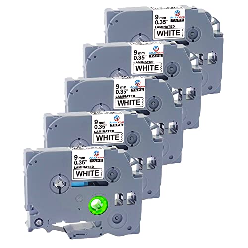 Anjonova 5X Kompatibel Schriftband für Brother Ptouch Bänder Tze-221 9mm x 8m, Kompatibel mit Brother Beschriftungsgerät PT-H105 900 1000 1010 1830 H100R H100LB H107B H110 E100 D210 Schwarz auf Weiß von Anjonova