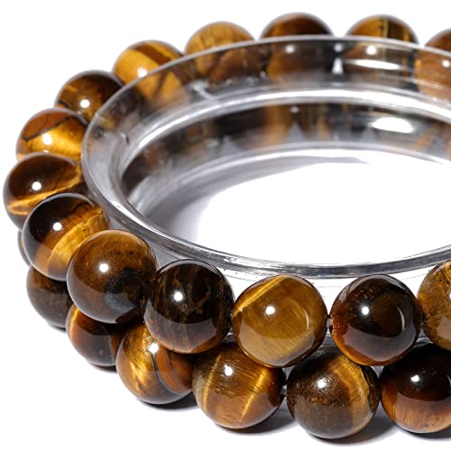 10MM Naturstein-Perlen, Rund, Lose Perlen, Edelstein für die Schmuckherstellung Mit Kristall-Stretch-Schnur (Gelbes Tigerauge, 35 Stück) von Anjpuy
