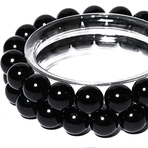 10MM Naturstein-Perlen, Rund, Lose Perlen, Edelstein für die Schmuckherstellung Mit Kristall-Stretch-Schnur (Obsidian, 35 Stück) von Anjpuy