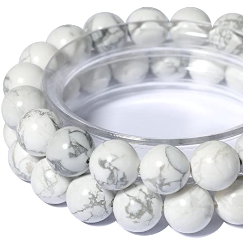10MM Naturstein-Perlen, Rund, Lose Perlen, Edelstein für die Schmuckherstellung Mit Kristall-Stretch-Schnur (Weiß Howlith, 35 Stück) von Anjpuy