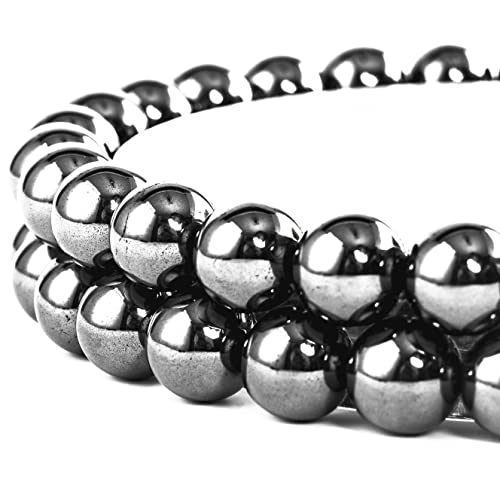 Anjpuy 10 mm natürliche Hämatit-Steinperlen, Edelstein, runde, lose Perle für die Schmuckherstellung, mit Kristall-Stretchschnur (Hämatit, 35 Stück) von Anjpuy
