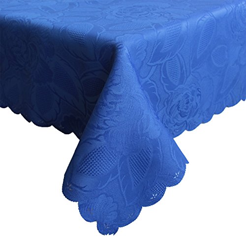 Anka Textil Damast Tischdecke 130x160cm Tischtuch Tischwäsche Tafeltuch Jacquard Eckig Rosen (Königsblau) von Anka Textil
