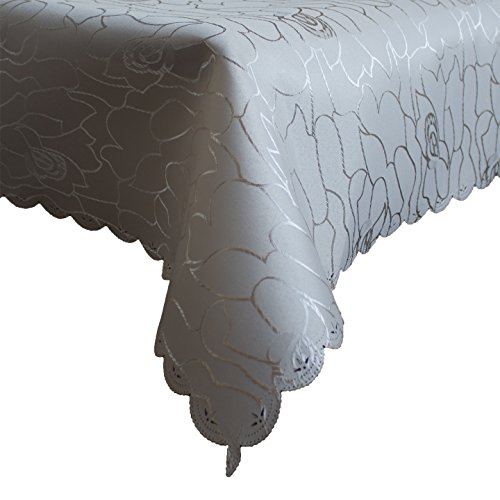Damast Tischdecke 130x320cm Tischtuch Tischwäsche Tafeltuch Jacquard Oval Silver (Beige) von Anka Textil