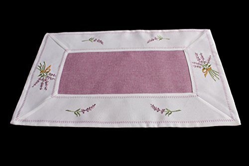Tischdecke Tischläufer Mitteldecke Deckchen Stickerei Weiß Lila leinen Optik (35x70cm) von Anka Textil