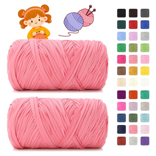T shirt Garn zum Häkeln & Stricken- je 400g/150m, Häkelgarn Dickes Yarn für Häkeltaschen/Körbe/Teppiche, Heimdekoration/Deko (06 Wassermelonenpulver) von AnkekolyStar