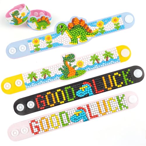 Ankipso 4 Stück Diamond Painting Kinder Armbänder, Diamant Kunst Armband Set, Dinosaurier Armbänder Selber Dino, Geschenk Mädchen 6 7 8 9 10 Jahre, DIY Diamond Painting Bastelset von Ankipso