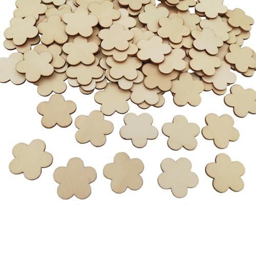 100 Stück unlackierte Holzausschnitte, blanko, Holzscheiben, Verzierungen, Holzstücke zum Basteln, Geschenkanhänger, Malerei, Heimdekoration (Blume) von Anktily