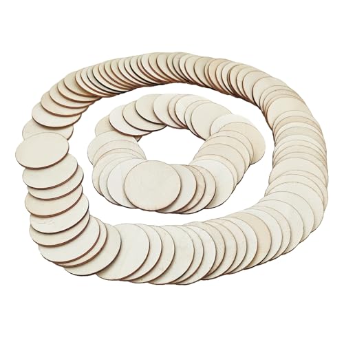 100 Stück unlackierte Holzkreise Scheiben zum Basteln, 5 cm, blanko, Holzscheiben, runde Ausschnitte für DIY Malerei und Heimdekoration von Anktily