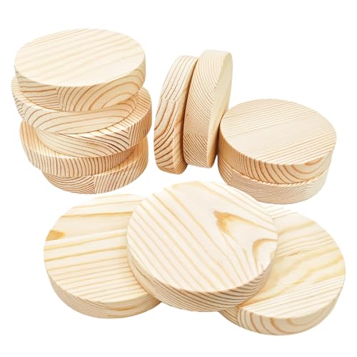 12 Stück Kreis-Plaketten aus Kiefernholz, 10,2 x 2 cm, unlackiert, rund, für Bastelprojekte, Gravur, Holzverbrennung, Malerei von Anktily