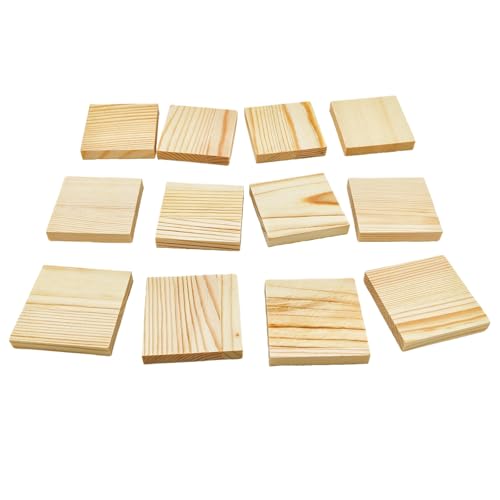 12 Stück unlackierte kleine Holzblöcke zum Basteln, 5 x 5 x 0,8 cm, blanko, dünne Holzquadrate aus Kiefernholz für Holzschnitzerei, DIY-Untersetzer, Malen und Brennen von Anktily