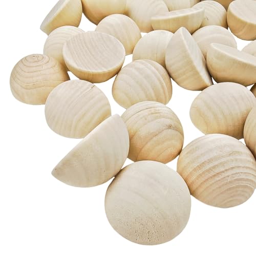 30 Stück halbe Holzperlen 50mm Naturbelassene unbehandelte Holzhalbkugeln Runde gespaltene Holzkugeln für DIY-Projekte Bastelarbeiten von Anktily