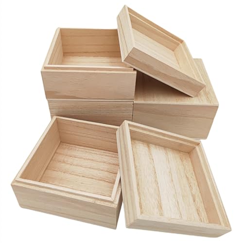 4 Stück kleine quadratische Andenken-Boxen aus unbehandeltem Holz mit Deckel oben, 10 x 10 x 6 cm, rustikale Erinnerungsboxen aus Holz für Bastelarbeiten, Aufbewahrung zu Hause von Anktily