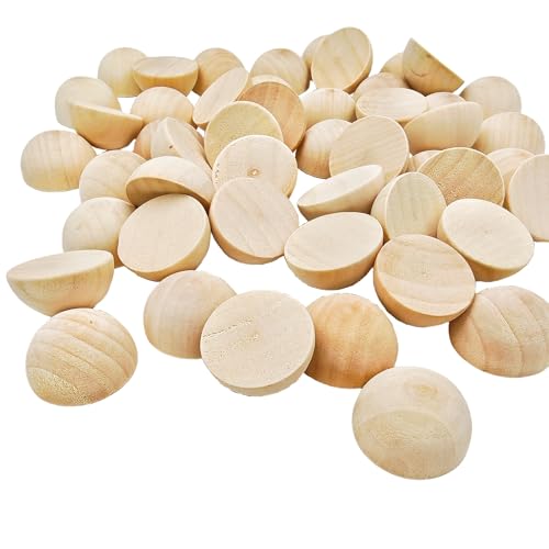50 Stück halbe Holzperlen 35mm Naturbelassene unbehandelte Holzhalbkugeln Runde gespaltene Holzkugeln für DIY-Projekte Bastelarbeiten von Anktily
