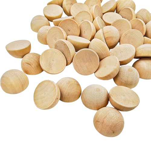 50 Stück halbe Holzperlen 40mm Naturbelassene unbehandelte Holzhalbkugeln Runde gespaltene Holzkugeln für DIY-Projekte Bastelarbeiten von Anktily