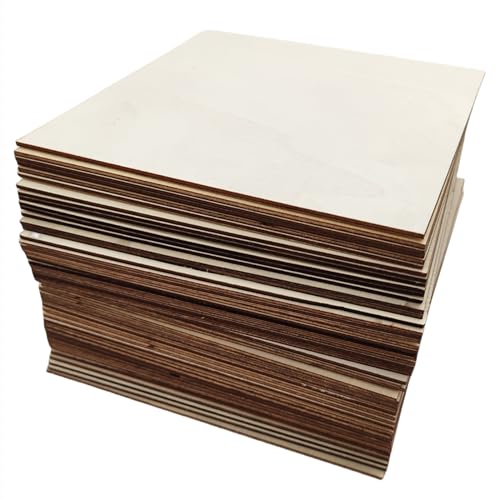 Anktily 50 Stück quadratische unlackierte Sperrholzplatten, 15 x 15 x 0,2 cm, Buchsbaum, Holzbögen für Handwerk, Malen, Gravieren von Anktily
