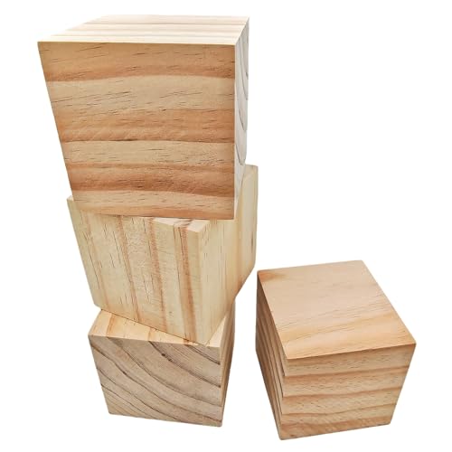 Holzwürfel, unlackierte, quadratische Holzblöcke, natürliche Holzblöcke zum Basteln, Schnitzen, Puzzleherstellung und DIY-Projekte (9 cm/4 Stück) von Anktily