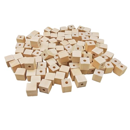 Holzwürfel mit Löchern, 1,2 cm/100 Stück, unlackierte quadratische Holzperlen, Blöcke, natürlich, blanko, Holzwürfel für DIY Handwerk von Anktily