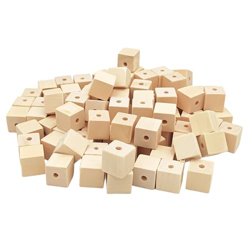 Holzwürfel mit Löchern, 1,5 cm/100 Stück, unlackierte quadratische Holzperlen, Blöcke, natürlich, blanko, Holzwürfel für Bastelarbeiten von Anktily