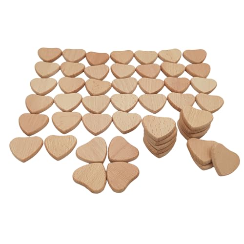 Unlackierte Blanko-Holzstücke, Lasergravur, Blanko-Etiketten aus Buchenholz, ohne Loch, Holzausschnitte, Scheiben für Heimwerker, Bastelbedarf, Malerei, Ornamente (Herz 50 Stück) von Anktily