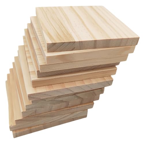 Unlackierte quadratische Holzblöcke zum Basteln, 10,2 x 10,2 x 1 cm, blanko, Kiefernholzbretter für Holzschnitzerei, DIY-Holzuntersetzer, Malen und Brennen, 12 Stück von Anktily