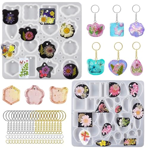 2 Stück Schlüsselanhänger-Harz-Formen, Schmuck-Silikonharz-Formen mit Loch, 54 Mulden, verschiedene Schlüsselanhänger, Schmuck, Anhänger, Epoxidharz-Form für DIY-Schlüsselanhänger, Halskettenanhänger 2 Stück Schlüsselanhänger-Harz-Formen, Schmuck-Silikonharz-Formen mit Loch, 54 Mulden, verschiedene Schlüsselanhänger, Schmuck, Anhänger, Epoxidharz-Form für DIY-Schlüsselanhänger, Halskettenanhänger von Anlan-angel