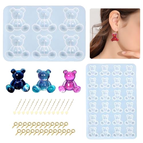 3D-Bär-Epoxidharz-Silikonformen, niedlicher Bär, Tier-Silikonformen mit 20 Haarspangen, 50 Stück goldene Schraubösen für Kunstharz, Basteln, Schlüsselanhänger, Ohrringe, Brosche, Haarnadel-Form, 2 3D-Bär-Epoxidharz-Silikonformen, niedlicher Bär, Tier-Silikonformen mit 20 Haarspangen, 50 Stück goldene Schraubösen für Kunstharz, Basteln, Schlüsselanhänger, Ohrringe, Brosche, Haarnadel-Form, 2 von Anlan-angel