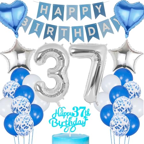 Anlgdi Blau Silber Luftballons 37. Geburtstag Dekoration, Tortendeko Geburtstag 37 Jahre Mann, Geburtstagsdeko 37 Jahre Mann Frau, Deko 37 Jahre Geburtstag Männer, Happy Birthday 37. Frauen Geburtstag Anlgdi Blau Silber Luftballons 37. Geburtstag Dekoration, Tortendeko Geburtstag 37 Jahre Mann, Geburtstagsdeko 37 Jahre Mann Frau, Deko 37 Jahre Geburtstag Männer, Happy Birthday 37. Frauen Geburtstag von Anlgdi