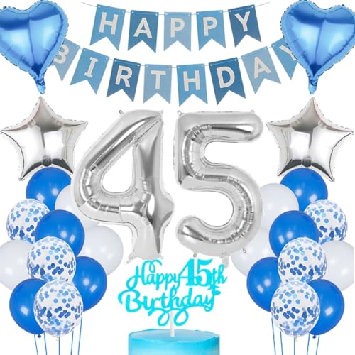 Anlgdi Blau Silber Luftballons 45. Geburtstag Dekoration, Tortendeko Geburtstag 45 Jahre Mann, Geburtstagsdeko 45 Jahre Mann Frau, Deko 45 Jahre Geburtstag Männer, Happy Birthday 45. Frauen Geburtstag Anlgdi Blau Silber Luftballons 45. Geburtstag Dekoration, Tortendeko Geburtstag 45 Jahre Mann, Geburtstagsdeko 45 Jahre Mann Frau, Deko 45 Jahre Geburtstag Männer, Happy Birthday 45. Frauen Geburtstag von Anlgdi