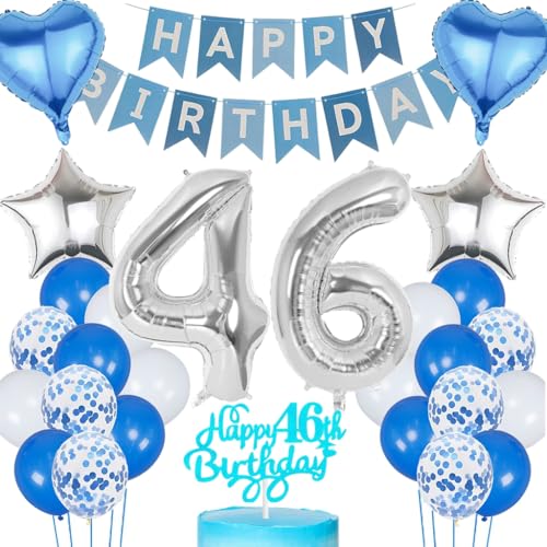 Anlgdi Blau Silber Luftballons 46. Geburtstag Dekoration, Tortendeko Geburtstag 46 Jahre Mann, Geburtstagsdeko 46 Jahre Mann Frau, Deko 46 Jahre Geburtstag Männer, Happy Birthday 46. Frauen Geburtstag Anlgdi Blau Silber Luftballons 46. Geburtstag Dekoration, Tortendeko Geburtstag 46 Jahre Mann, Geburtstagsdeko 46 Jahre Mann Frau, Deko 46 Jahre Geburtstag Männer, Happy Birthday 46. Frauen Geburtstag von Anlgdi