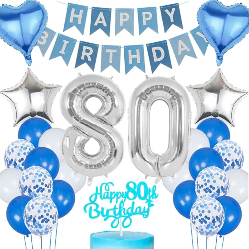 Anlgdi Blau Silber Luftballons 80. Geburtstag Dekoration, Tortendeko Geburtstag 80 Jahre Mann, Geburtstagsdeko 80 Jahre Mann Frau, Deko 80 Jahre Geburtstag Männer, Happy Birthday 80. Frauen Geburtstag Anlgdi Blau Silber Luftballons 80. Geburtstag Dekoration, Tortendeko Geburtstag 80 Jahre Mann, Geburtstagsdeko 80 Jahre Mann Frau, Deko 80 Jahre Geburtstag Männer, Happy Birthday 80. Frauen Geburtstag von Anlgdi