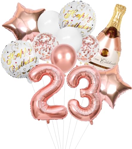 Anlgdi Folienballon Champagne Rosegold, Luftballon 23. Geburtstag Deko Frau, Geburtstagsdeko 23 Jahre Frauen, Helium Ballon Champagner Flasche Bier Happy Birthday Deko für 23. Geburtstag Party Deko von Anlgdi