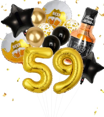 Anlgdi Folienballon Whiskey Deko, Luftballon 59. Geburtstag Deko Mann, Geburtstagsdeko 59 Jahre Manner Frauen, Helium Ballon Whiskey Bierglas Happy Birthday Deko für 59. Geburtstag Manner Party Deko von Anlgdi