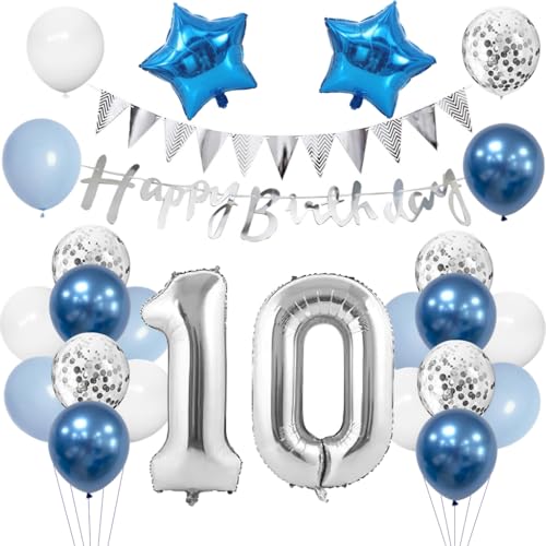 Anlgdi Geburtstagsdeko 10 Jahr Junge, Luftballon 10. Geburtstag, Blau Deko 10. Geburtstag Mädchen, Folienballon 10 Geburtstags Junge Dekoration, Happy Birthday Banner Deko 10 Geburtstags Junge Anlgdi Geburtstagsdeko 10 Jahr Junge, Luftballon 10. Geburtstag, Blau Deko 10. Geburtstag Mädchen, Folienballon 10 Geburtstags Junge Dekoration, Happy Birthday Banner Deko 10 Geburtstags Junge von Anlgdi