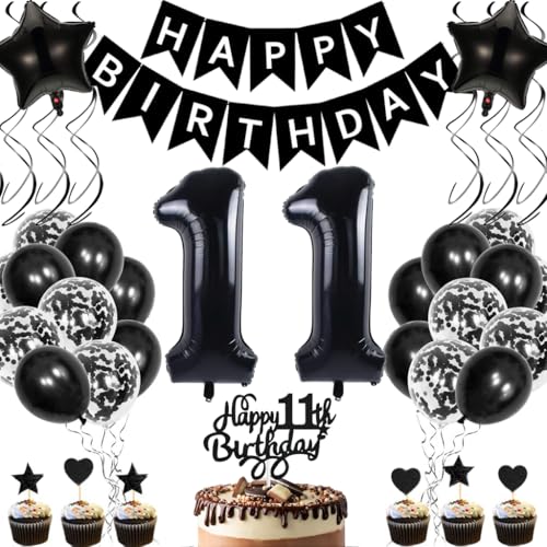 Anlgdi Geburtstagsdeko 11 Jahre Mädchen Junge, Luftballons 11. Geburtstag Dekoration, Schwarz Tortendeko Geburtstags 11 Jahre Mädchen, Folienballon Zahl 11 Schwarz, Deko 11. Geburtstag Junge von Anlgdi