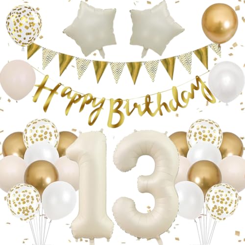 Anlgdi Geburtstagsdeko 13 Jahr Junge, Luftballon 13. Geburtstag, 13 Geburtstag Mädchen Weiß Gold, Folienballon 13 Geburtstags Junge Dekoration, Happy Birthday Banner Deko 13 Geburtstags Junge Anlgdi Geburtstagsdeko 13 Jahr Junge, Luftballon 13. Geburtstag, 13 Geburtstag Mädchen Weiß Gold, Folienballon 13 Geburtstags Junge Dekoration, Happy Birthday Banner Deko 13 Geburtstags Junge von Anlgdi