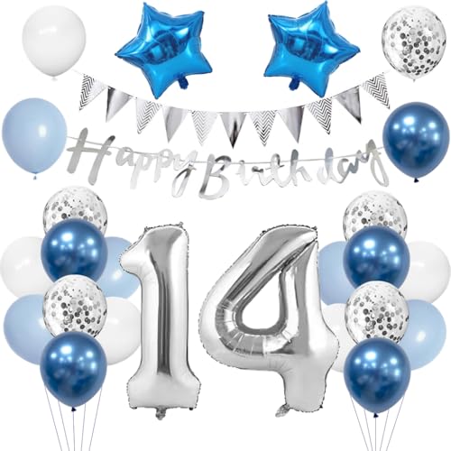 Anlgdi Geburtstagsdeko 14 Jahr Junge, Luftballon 14. Geburtstag, Blau Deko 14. Geburtstag Mädchen, Folienballon 14 Geburtstags Junge Dekoration, Happy Birthday Banner Deko 14 Geburtstags Junge Anlgdi Geburtstagsdeko 14 Jahr Junge, Luftballon 14. Geburtstag, Blau Deko 14. Geburtstag Mädchen, Folienballon 14 Geburtstags Junge Dekoration, Happy Birthday Banner Deko 14 Geburtstags Junge von Anlgdi