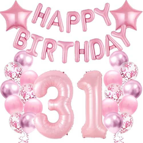 Anlgdi Geburtstagsdeko 31 Jahre Frauen, Luftballons 31. Geburtstag Dekoration Frau, Folienballon Happy Birthday Deko 31 Jahre Weiblich, Rosé Ballons 31. Geburtstag Party Dekoration Set von Anlgdi