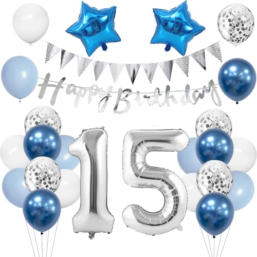Anlgdi Geburtstagsdeko 15 Jahr Junge, Luftballon 15. Geburtstag, Blau Deko 15. Geburtstag Mädchen, Folienballon 15 Geburtstags Junge Dekoration, Happy Birthday Banner Deko 15 Geburtstags Junge Anlgdi Geburtstagsdeko 15 Jahr Junge, Luftballon 15. Geburtstag, Blau Deko 15. Geburtstag Mädchen, Folienballon 15 Geburtstags Junge Dekoration, Happy Birthday Banner Deko 15 Geburtstags Junge von Anlgdi