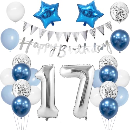 Anlgdi Geburtstagsdeko 17 Jahr Junge, Luftballon 17. Geburtstag, Blau Deko 17. Geburtstag Mädchen, Folienballon 17 Geburtstags Junge Dekoration, Happy Birthday Banner Deko 17 Geburtstags Junge Anlgdi Geburtstagsdeko 17 Jahr Junge, Luftballon 17. Geburtstag, Blau Deko 17. Geburtstag Mädchen, Folienballon 17 Geburtstags Junge Dekoration, Happy Birthday Banner Deko 17 Geburtstags Junge von Anlgdi