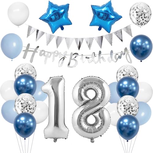 Anlgdi Geburtstagsdeko 18 Jahr Junge, Luftballon 18. Geburtstag, Blau Deko 18. Geburtstag Mädchen, Folienballon 18 Geburtstags Junge Dekoration, Happy Birthday Banner Deko 18 Geburtstags Junge Anlgdi Geburtstagsdeko 18 Jahr Junge, Luftballon 18. Geburtstag, Blau Deko 18. Geburtstag Mädchen, Folienballon 18 Geburtstags Junge Dekoration, Happy Birthday Banner Deko 18 Geburtstags Junge von Anlgdi