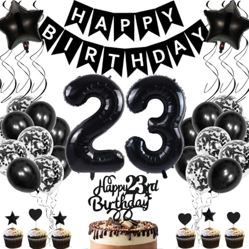 Anlgdi Geburtstagsdeko 23 Jahre Mann Frau, Luftballons 23. Geburtstag Dekoration, Schwarz Tortendeko Geburtstags 23 Jahre Frauen, Folienballon Zahl 23 Schwarz, Deko 23. Geburtstag Männer von Anlgdi
