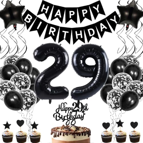 Anlgdi Geburtstagsdeko 29 Jahre Mann Frau, Luftballons 29. Geburtstag Dekoration, Schwarz Tortendeko Geburtstags 29 Jahre Frauen, Folienballon Zahl 29 Schwarz, Deko 29. Geburtstag Männer von Anlgdi