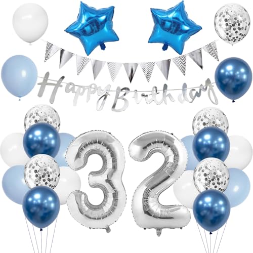 Anlgdi Geburtstagsdeko 32 Jahr Mann, Luftballon 32. Geburtstag Männer Deko, Blau Tortendeko Geburtstags 32 Jahre, Deko 32. Geburtstags Frauen, Folienballon 32 Geburtstag Männer Dekoration Anlgdi Geburtstagsdeko 32 Jahr Mann, Luftballon 32. Geburtstag Männer Deko, Blau Tortendeko Geburtstags 32 Jahre, Deko 32. Geburtstags Frauen, Folienballon 32 Geburtstag Männer Dekoration von Anlgdi