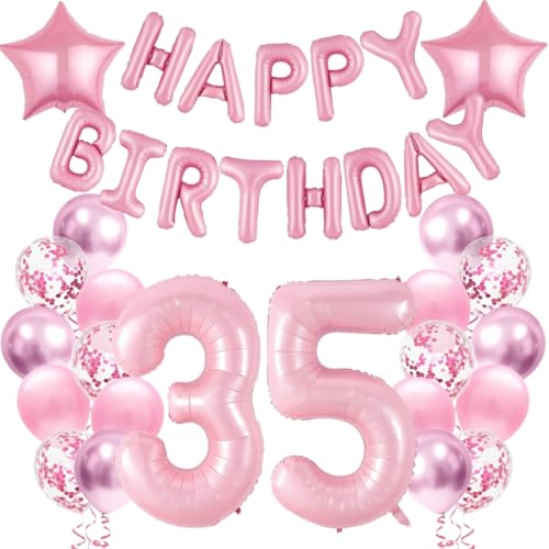 Anlgdi Geburtstagsdeko 35 Jahre Frauen, Luftballons 35. Geburtstag Dekoration Frau, Folienballon Happy Birthday Deko 35 Jahre Weiblich, Rosé Ballons 35. Geburtstag Party Dekoration Set von Anlgdi