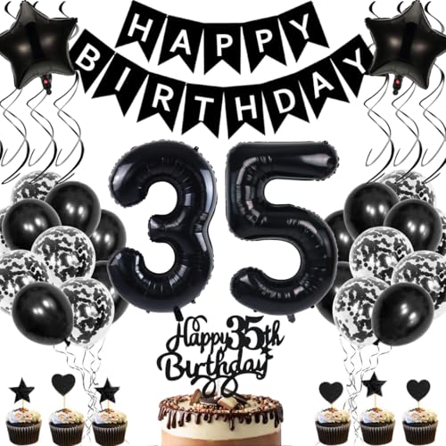 Anlgdi Geburtstagsdeko 35 Jahre Mann Frau, Luftballons 35. Geburtstag Dekoration, Schwarz Tortendeko Geburtstags 35 Jahre Frauen, Folienballon Zahl 35 Schwarz, Deko 35. Geburtstag Männer von Anlgdi