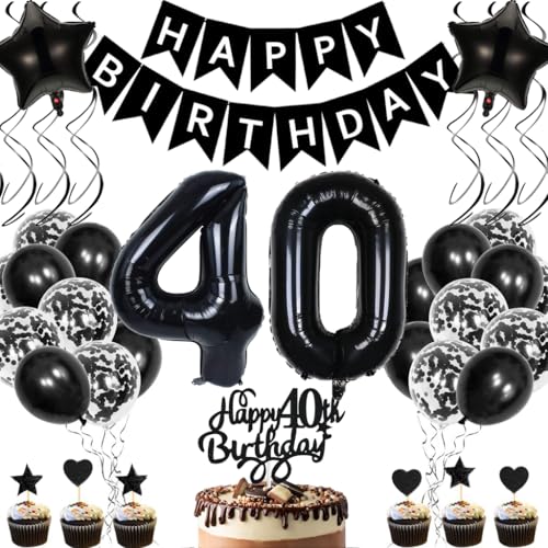 Anlgdi Geburtstagsdeko 40 Jahre Mann Frau, Luftballons 40. Geburtstag Dekoration, Schwarz Tortendeko Geburtstags 40 Jahre Frauen, Folienballon Zahl 40 Schwarz, Deko 40. Geburtstag Männer von Anlgdi